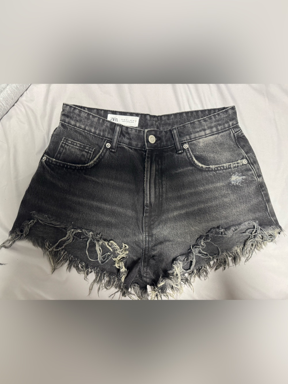 Zara Black Distressed Denim Cutoff Shorts